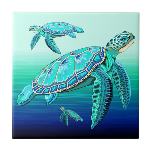 Sea Turtle Turquoise Oceanlife Ceramic Tile (Front)
