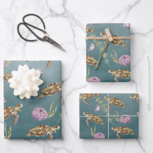 Sea Turtle Under A Deep Green Sea Wrapping Paper Sheet
