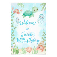 Sea Turtle Under Sea Birthday Welcome Sign