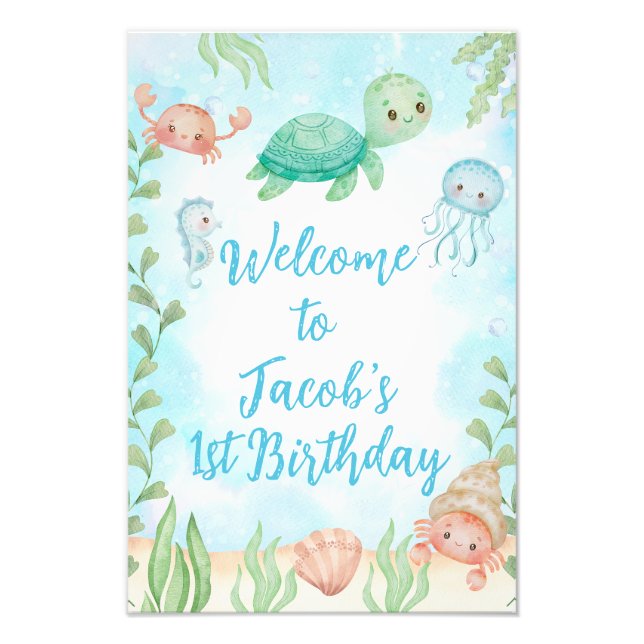 Sea Turtle Under Sea Birthday Welcome Sign (Front)