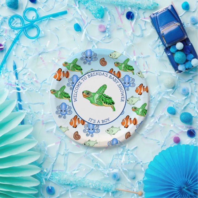Sea Turtle Under the Sea Themed Baby Shower Paper Plate (Party)