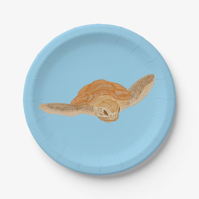 Sea Turtle under Water - transparent.  Paper Plate (Front)