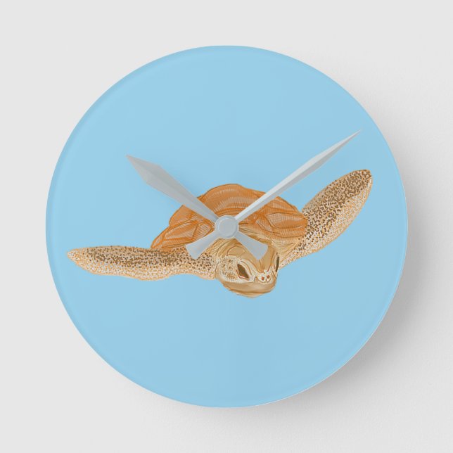 Sea Turtle under Water - transparent.   Round Clock (Front)