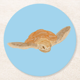 Sea Turtle under Water - transparent. Round Paper Coaster