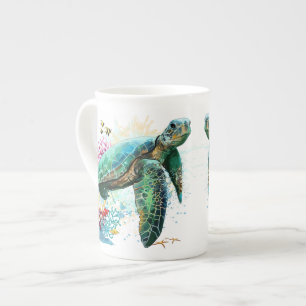 Sea turtle underwater watercolor Style Bone China Mug