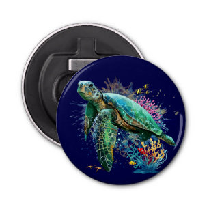 Sea turtle underwater watercolor Style Bottle Opener