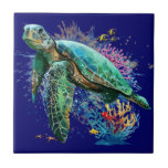 Sea turtle underwater watercolor Style Ceramic Tile<br><div class="desc">Beautiful Sea turtle swimming in peaceful summer underwater created in watercolor style. Original Vector Graphic Art Illustration Copyright BluedarkArt TheCHameleonArt.</div>