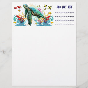 Sea turtle underwater watercolor Style Custom Letterhead