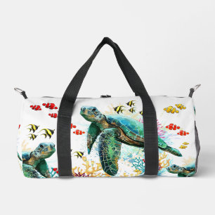Sea turtle underwater watercolor Style Duffle Bag