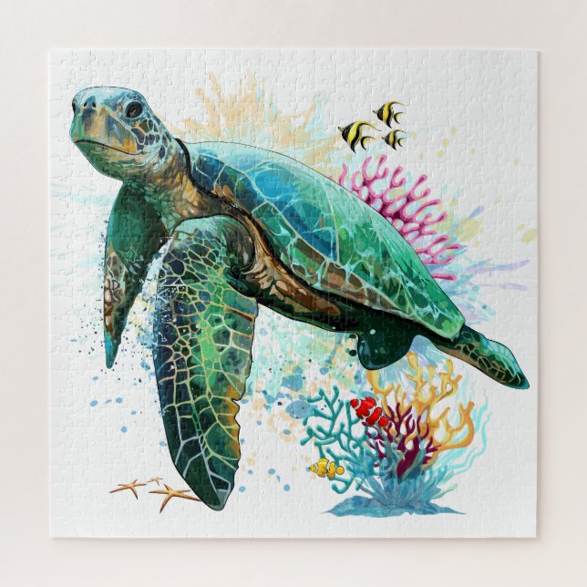 Sea turtle underwater watercolor Style Jigsaw Puzzle (Vertical)