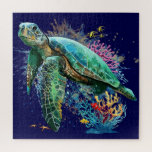 Sea turtle underwater watercolor Style Jigsaw Puzzle<br><div class="desc">Beautiful Sea turtle swimming in peaceful summer underwater created in watercolor style. Original Vector Graphic Art Illustration Copyright BluedarkArt TheCHameleonArt.</div>