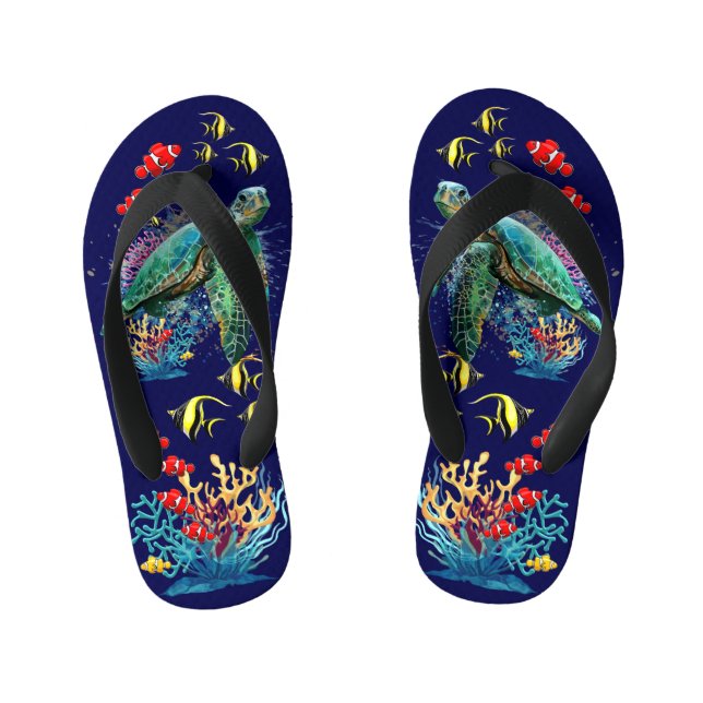 Sea turtle underwater watercolor Style Kid's Thongs (Footbed)