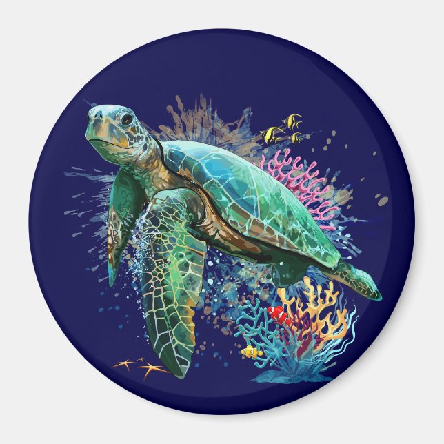 Sea turtle underwater watercolor Style Magnet (Front)