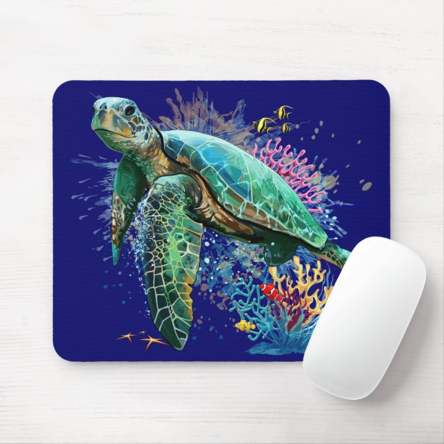Sea turtle underwater watercolor Style Mouse Pad (With Mouse)