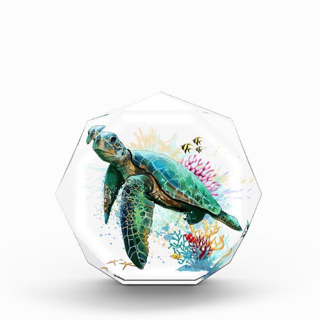 Sea turtle underwater watercolor Style Photo Block (Front)