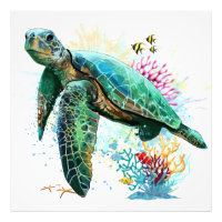 Sea turtle underwater watercolor Style