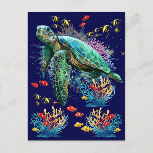 Sea turtle underwater watercolor Style Postcard