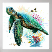 Sea turtle underwater watercolor Style
