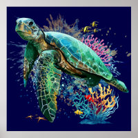 Sea turtle underwater watercolor Style