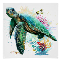 Sea turtle underwater watercolor Style