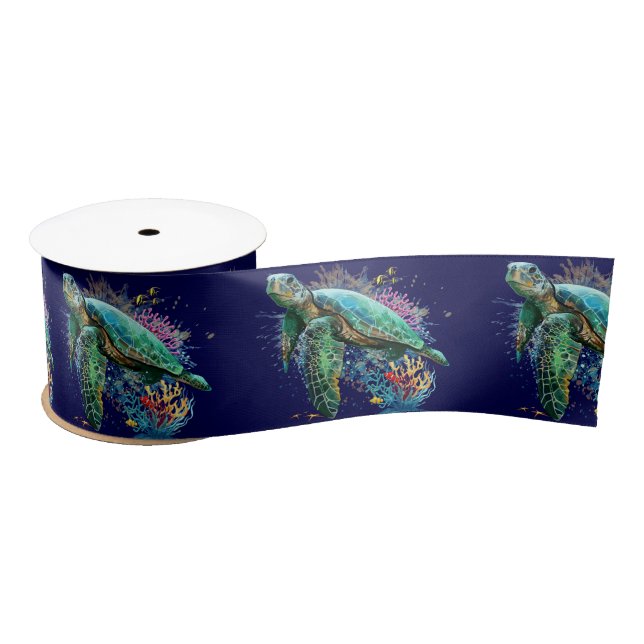 Sea turtle underwater watercolor Style Satin Ribbon (Spool)
