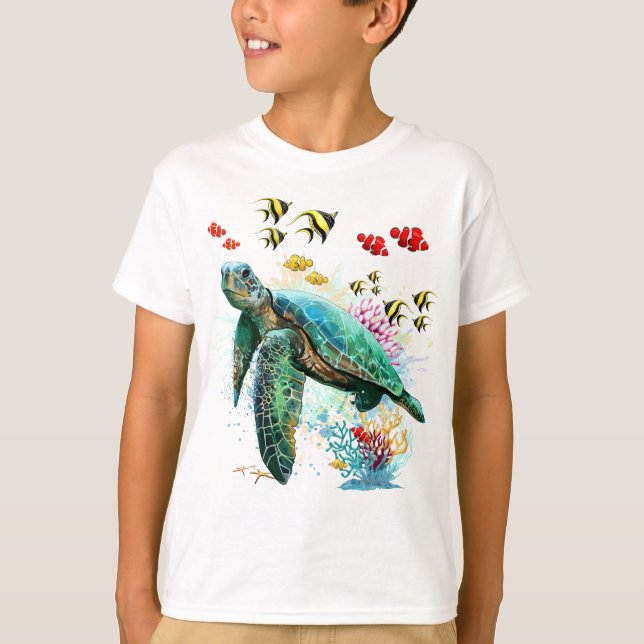 Sea turtle underwater watercolor Style T-Shirt (Front)