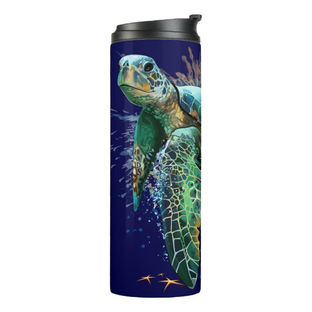 Sea turtle underwater watercolor Style Thermal Tumbler (Rotated Left)