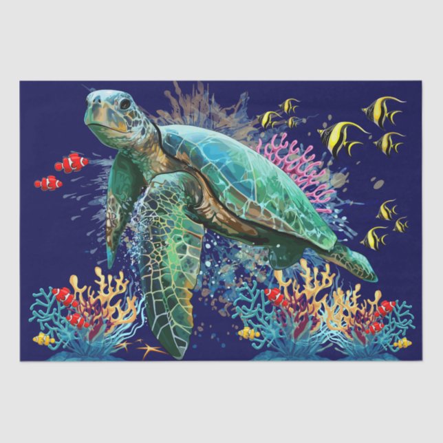 Sea turtle underwater watercolor Style Tissue Paper (Front)
