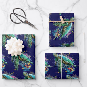 Sea turtle underwater watercolor Style Wrapping Paper Sheet