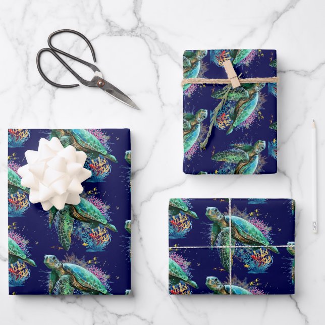 Sea turtle underwater watercolor Style Wrapping Paper Sheet (Front)