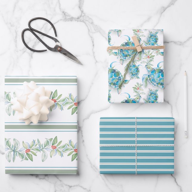 Sea Turtle Unique Christmas Gifts Wrapping Paper Sheet (Front)