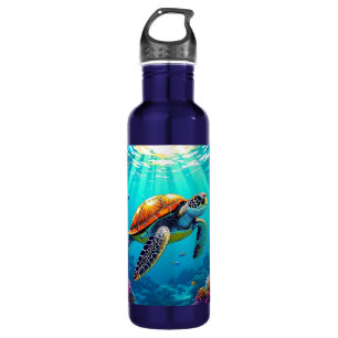 Sea Turtle Vibrant Ocean Illustration 710 Ml Water Bottle