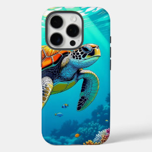 Sea Turtle Vibrant Ocean Illustration iPhone 16 Pro Case