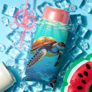 Sea Turtle Vibrant Ocean Illustration Seltzer Can Cooler