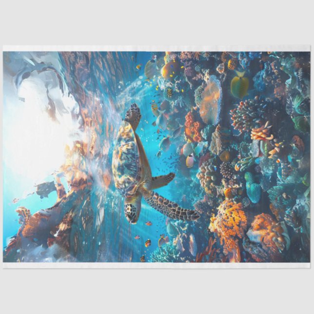 Sea Turtle Vibrantly Coloured #2 Decoupage Tissue Paper (Front)