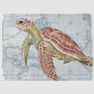 Sea Turtle Vintage Map Nautical Beach Tissue Paper