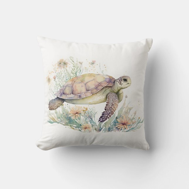 Sea Turtle Watercolor  Cushion (Front)