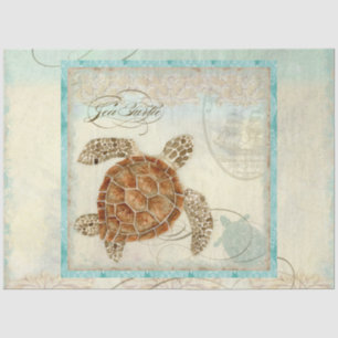 Sea Turtle Watercolor Ephemera Script Decoupage Tissue Paper