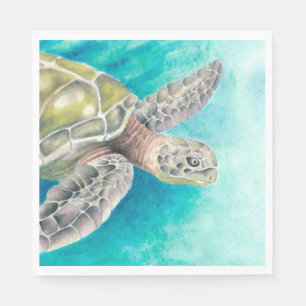 Sea Turtle Watercolor Green Napkin