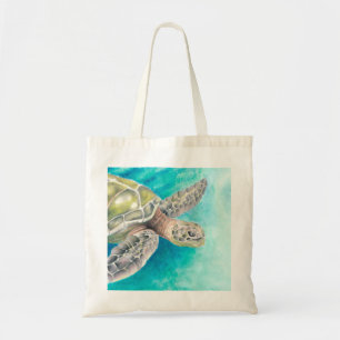 Sea Turtle Watercolor Green Tote Bag