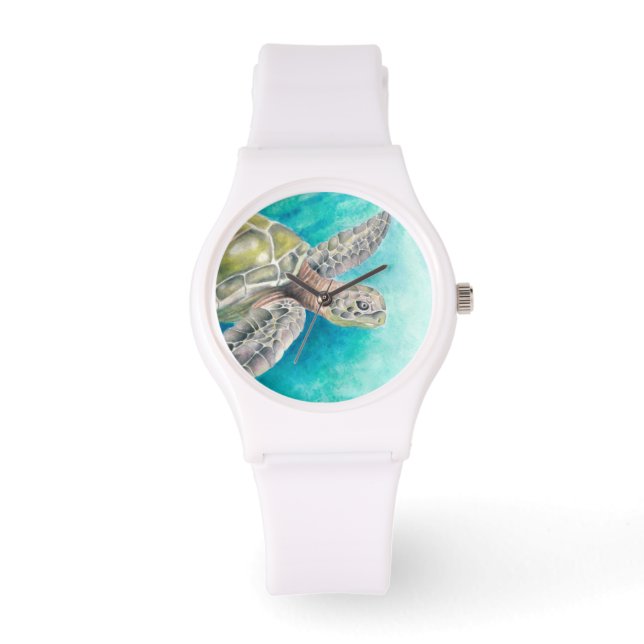 Sea Turtle Watercolor Green Watch (Front)