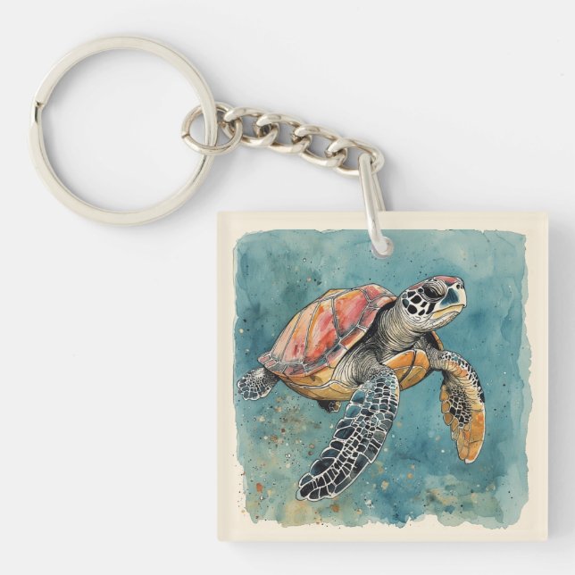 Sea Turtle Watercolor Key Ring (Front)