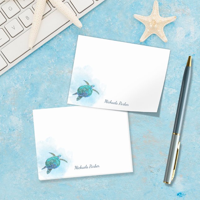 Sea Turtle Watercolor Ocean Personalised Post-it Notes (Creator Uploaded)