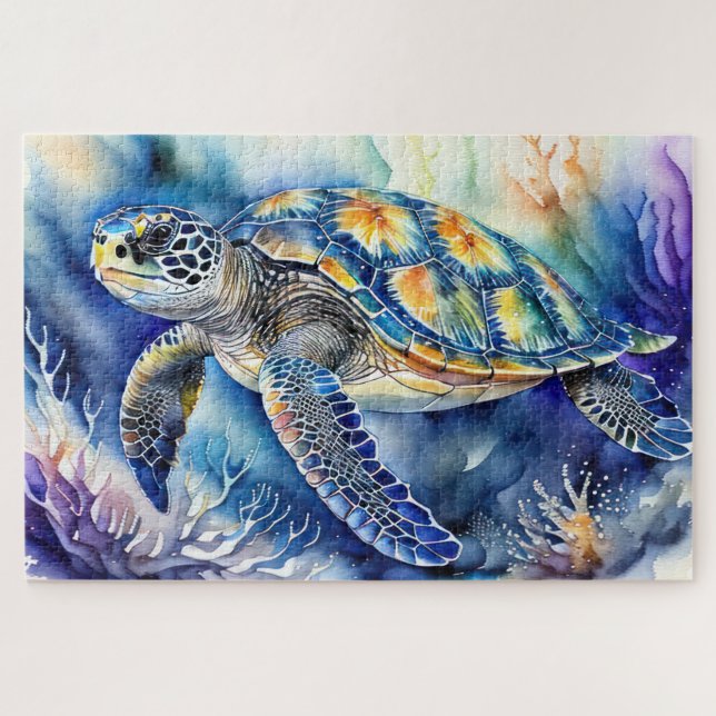 Sea Turtle Watercolor Painting Jigsaw Puzzle (Horizontal)