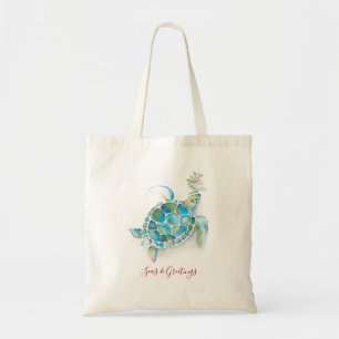 Sea Turtle Watercolor Seas & Greetings Christmas Tote Bag