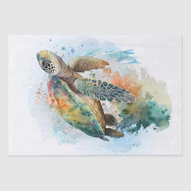 Sea Turtle Watercolor Tissue Paper (Front)