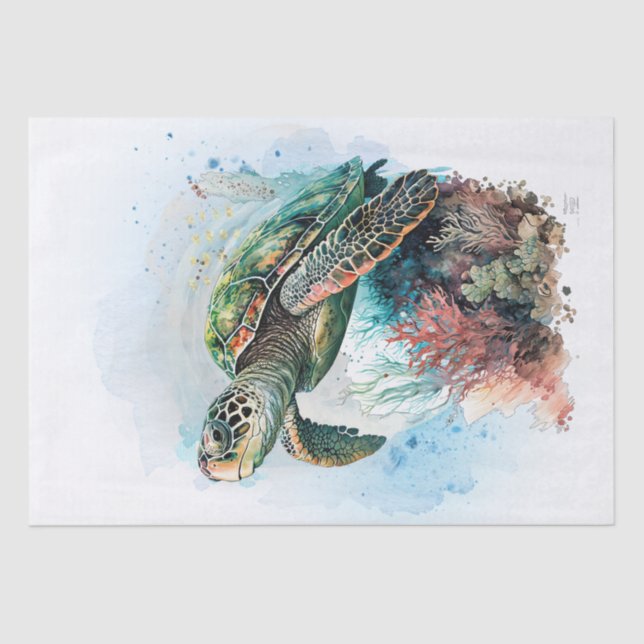 Sea Turtle Watercolor Tissue Paper (Front)