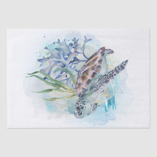 Sea Turtle Watercolor Tissue Paper (Front)