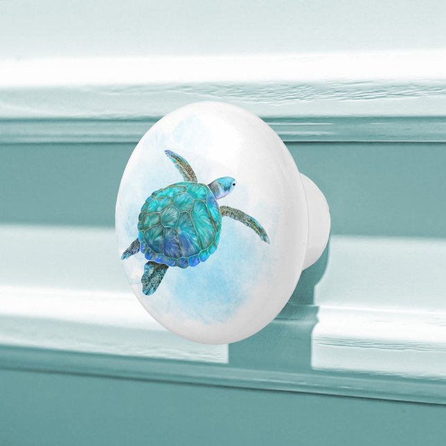 Sea Turtle Watercolor Tropical Ocean Ceramic Knob (Creator Uploaded)