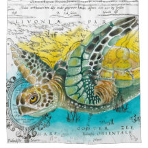 Sea Turtle Watercolor Vintage Map white